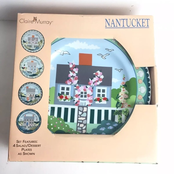 NEW CLAIRE MURRAY NANTUCKET ceramic set of 4 SALAD dessert PLATES - Picture 1 of 6